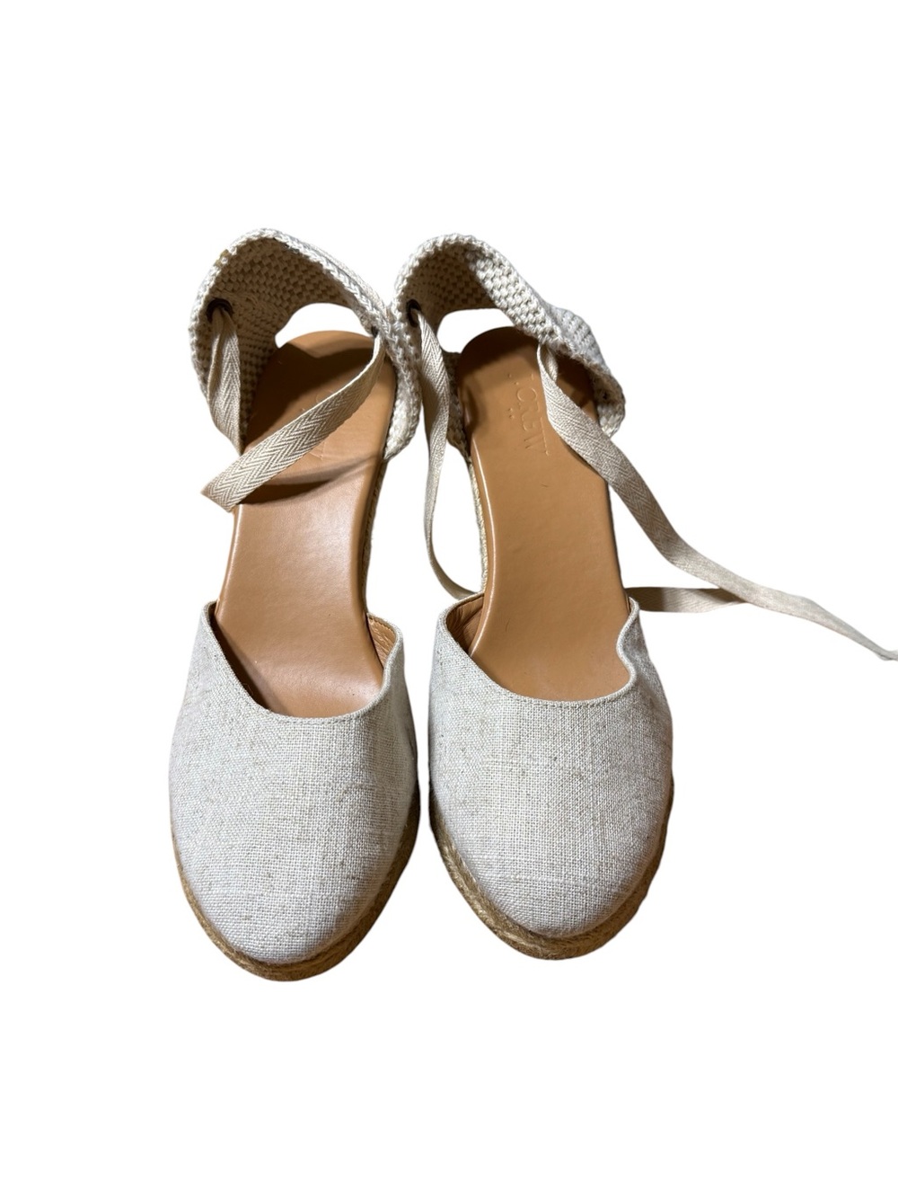J. Crew Made in Spain Lace Up Espadrille Wedge Sandals Size 8.5 Beige Coastal - Picture 3 of 7